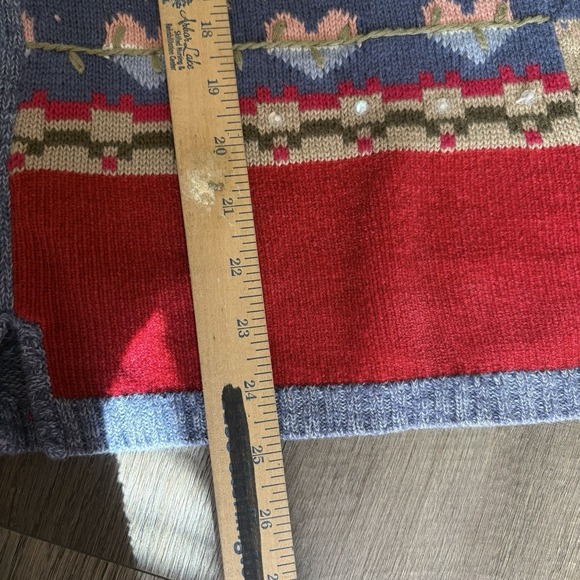 Koret City Blue VTG Patchwork Knit Sweater Heart Floral Embroidery Womens Sz M - Picture 5 of 8